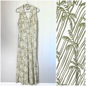 White Closet 100% Linen Maxi Dress Sleeveless Palm Trees Cream Sage Green XL